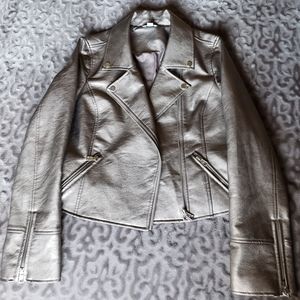 Silver Metallic Faux Leather Jacket